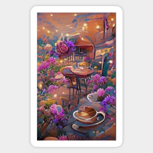 Psychedelic pink floral coffee shop| psychedelic floral coffee Sticker